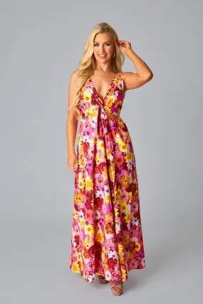 Zena Plunging Neck Maxi Dress - Sunshine