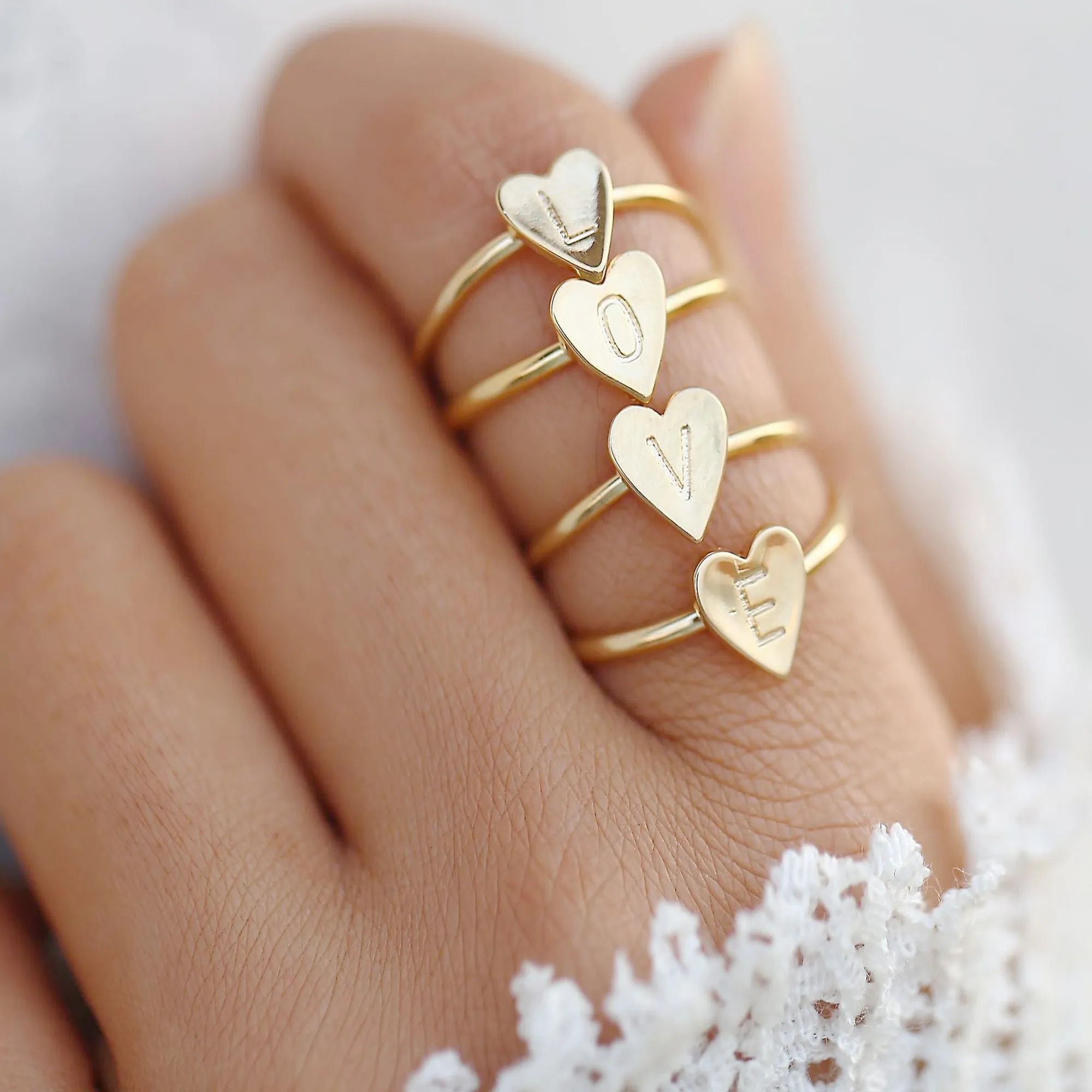 Zinc alloy Adjustable Dainty Initial Ring Personalized Heart Ring Letter Ring golden plated Mother's Day Gift 1pcs 102875