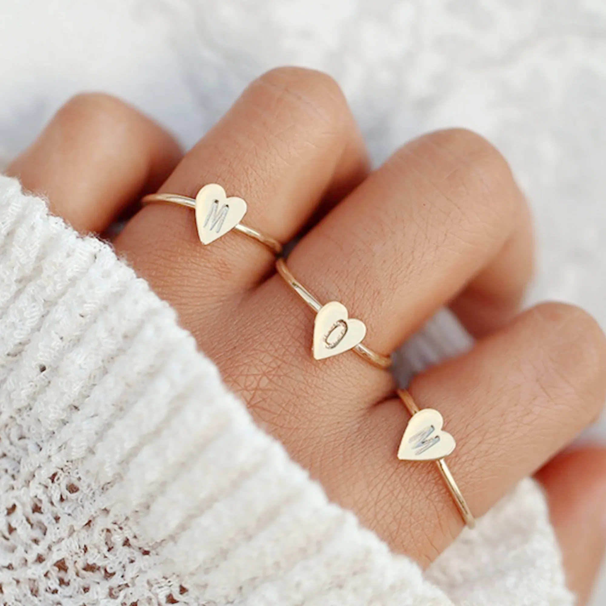 Zinc alloy Adjustable Dainty Initial Ring Personalized Heart Ring Letter Ring golden plated Mother's Day Gift 1pcs 102875